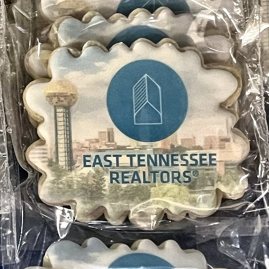 Individually wrapped cookies printed with the East Tennessee Realtors logo